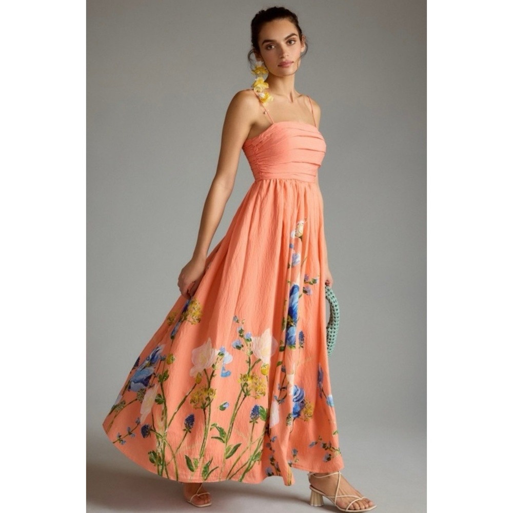 Anthropologie Floral Maxi Dress Womens Size M Coral NWT